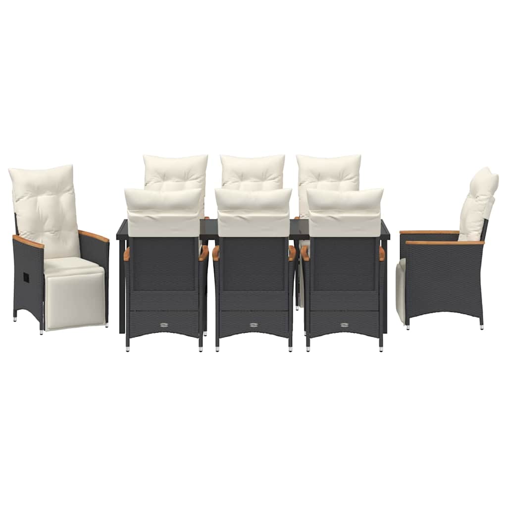 Tuin eettafelset met kussen 9 pcs Zwart poly rattan – afbeelding 6
