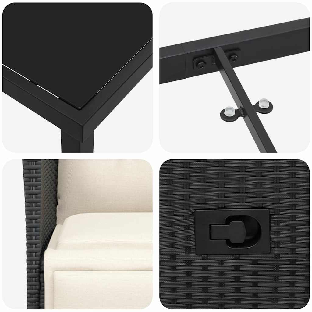 Tuin eettafelset met kussen 9 pcs Zwart poly rattan – afbeelding 8