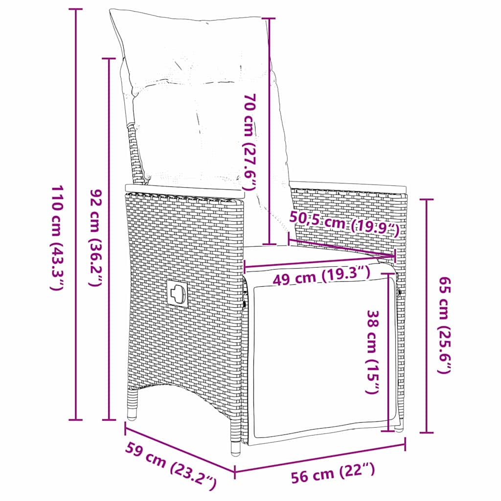 Tuin eettafelset met kussen 9 pcs Zwart poly rattan – afbeelding 9