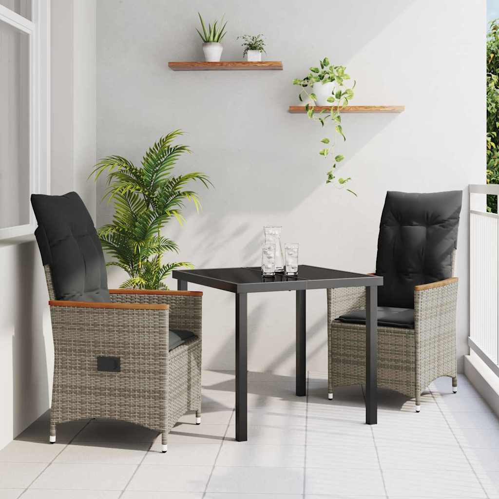 Tuin eettafelset met kussen 3 pcs Grijs poly rattan – afbeelding 1