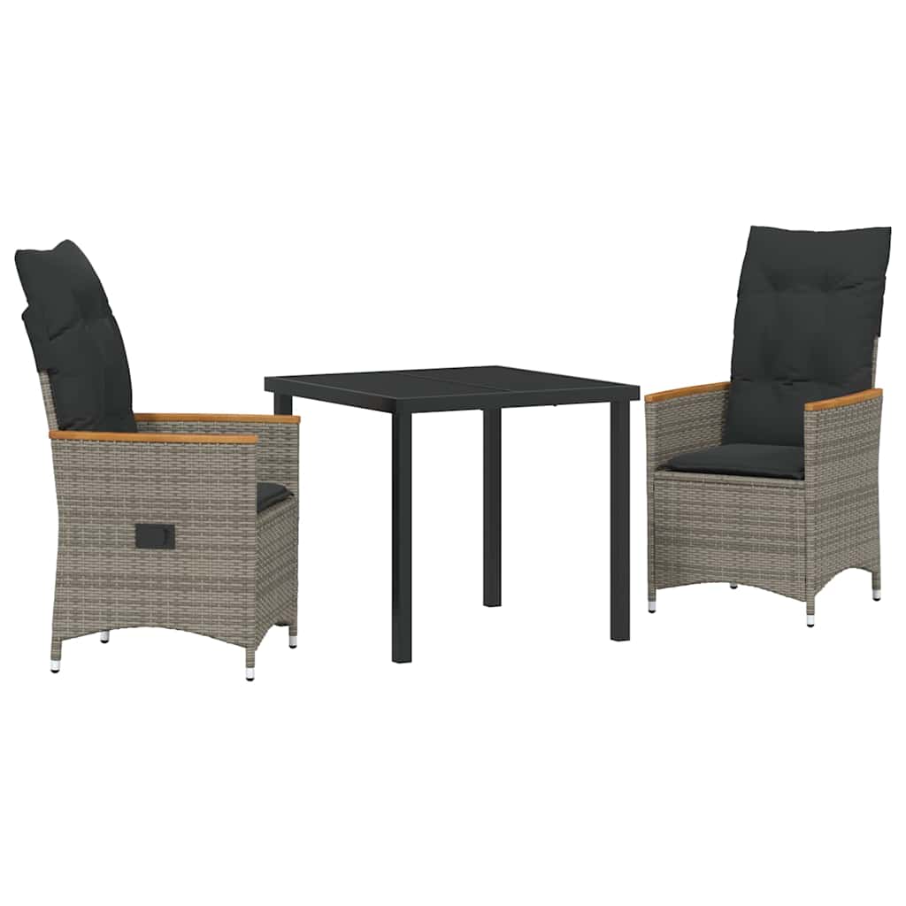 Tuin eettafelset met kussen 3 pcs Grijs poly rattan – afbeelding 2