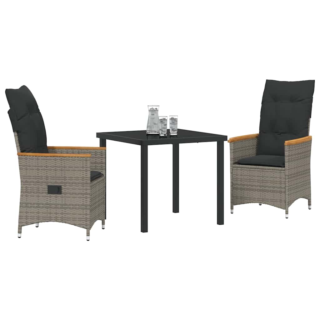 Tuin eettafelset met kussen 3 pcs Grijs poly rattan – afbeelding 3