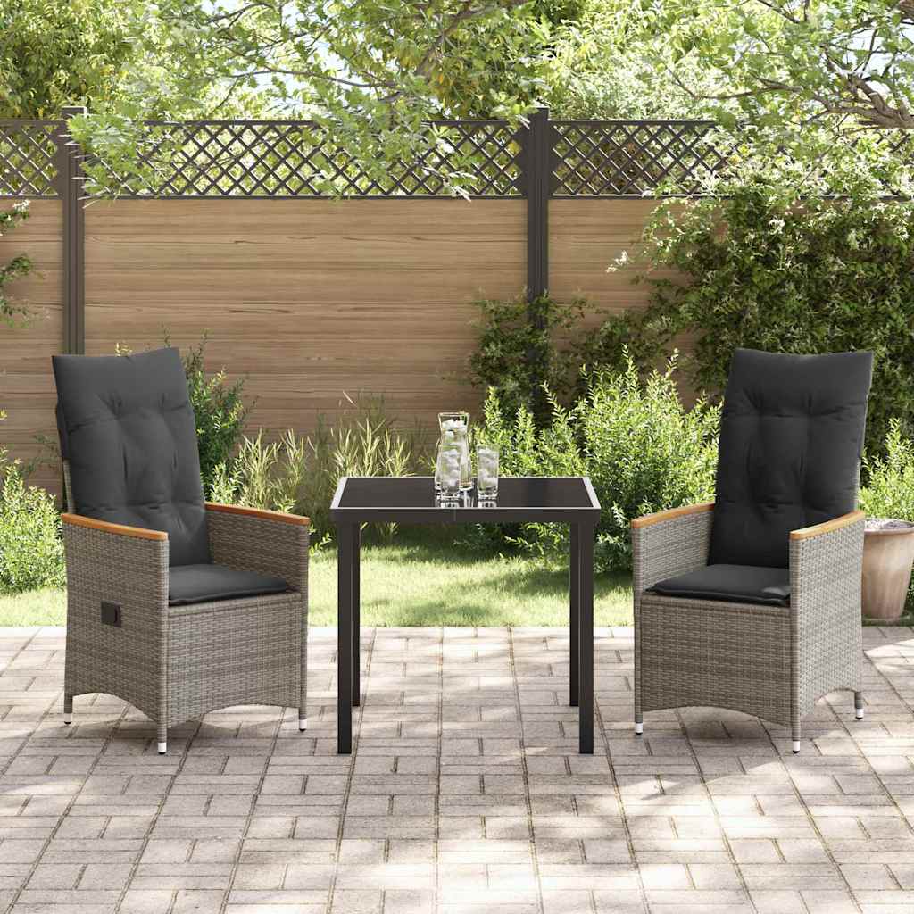 Tuin eettafelset met kussen 3 pcs Grijs poly rattan – afbeelding 4