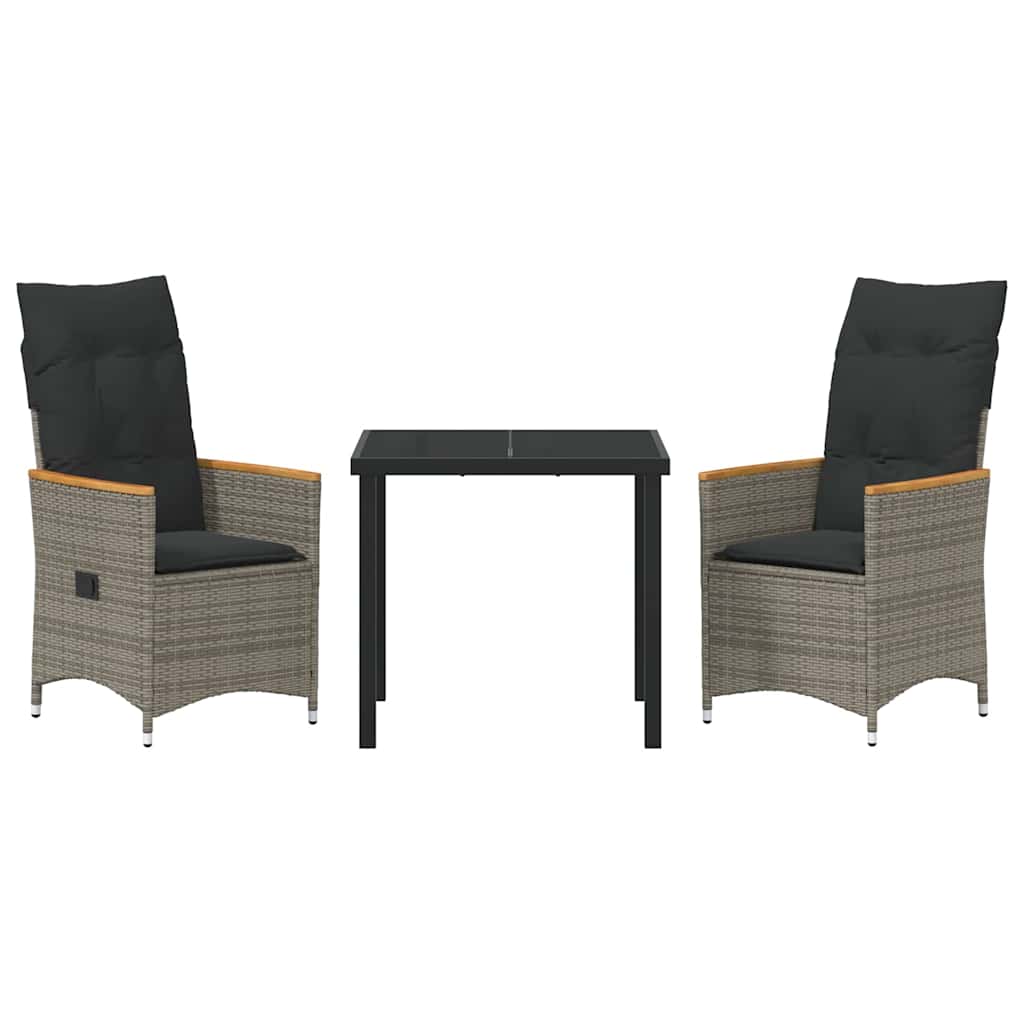 Tuin eettafelset met kussen 3 pcs Grijs poly rattan – afbeelding 7