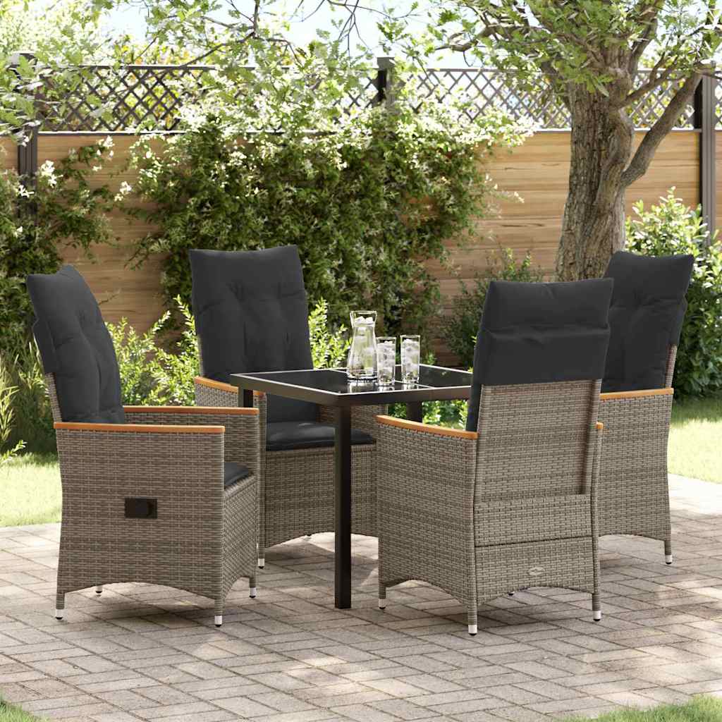 Tuin eettafelset met kussen 5 pcs Grijs poly rattan – afbeelding 1