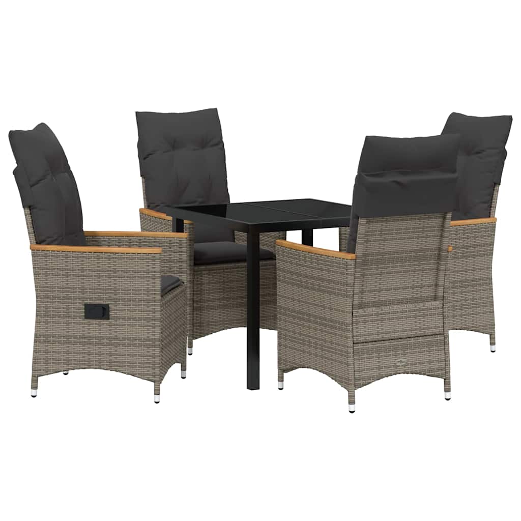 Tuin eettafelset met kussen 5 pcs Grijs poly rattan – afbeelding 2