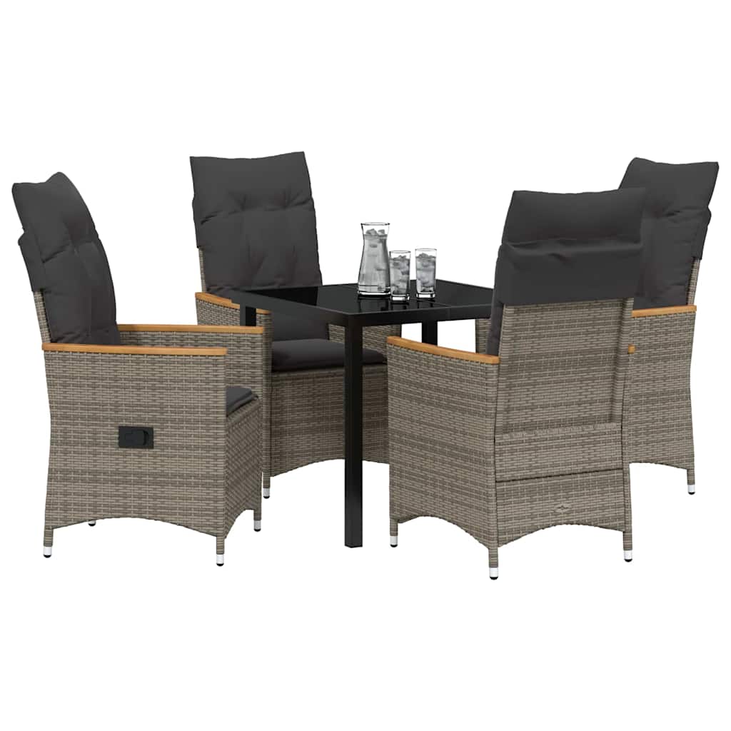 Tuin eettafelset met kussen 5 pcs Grijs poly rattan – afbeelding 3