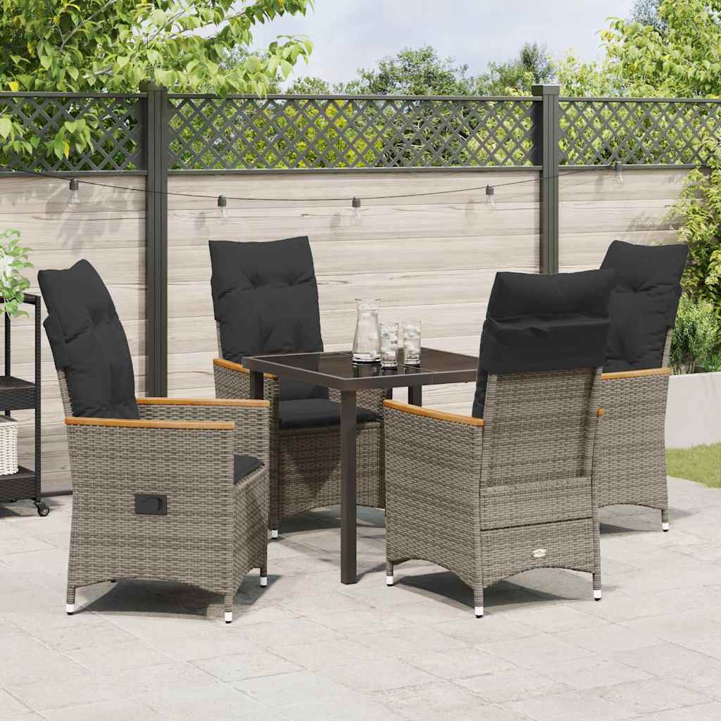 Tuin eettafelset met kussen 5 pcs Grijs poly rattan – afbeelding 4