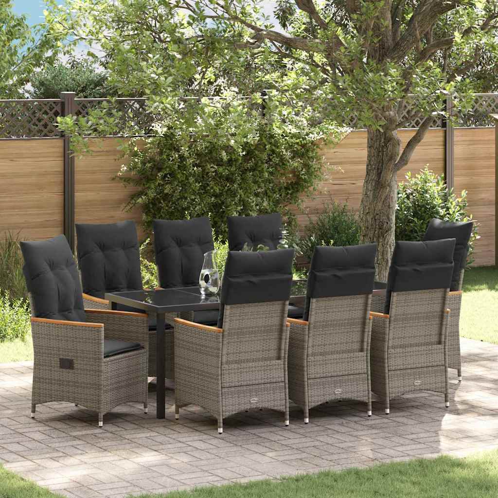 Tuin eettafelset met kussen 9 pcs Grijs poly rattan – afbeelding 1
