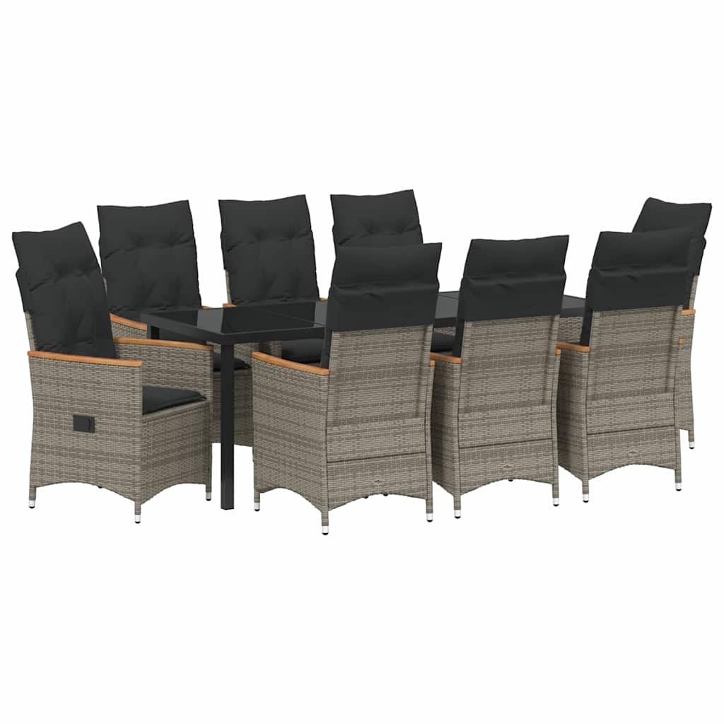 Tuin eettafelset met kussen 9 pcs Grijs poly rattan – afbeelding 2