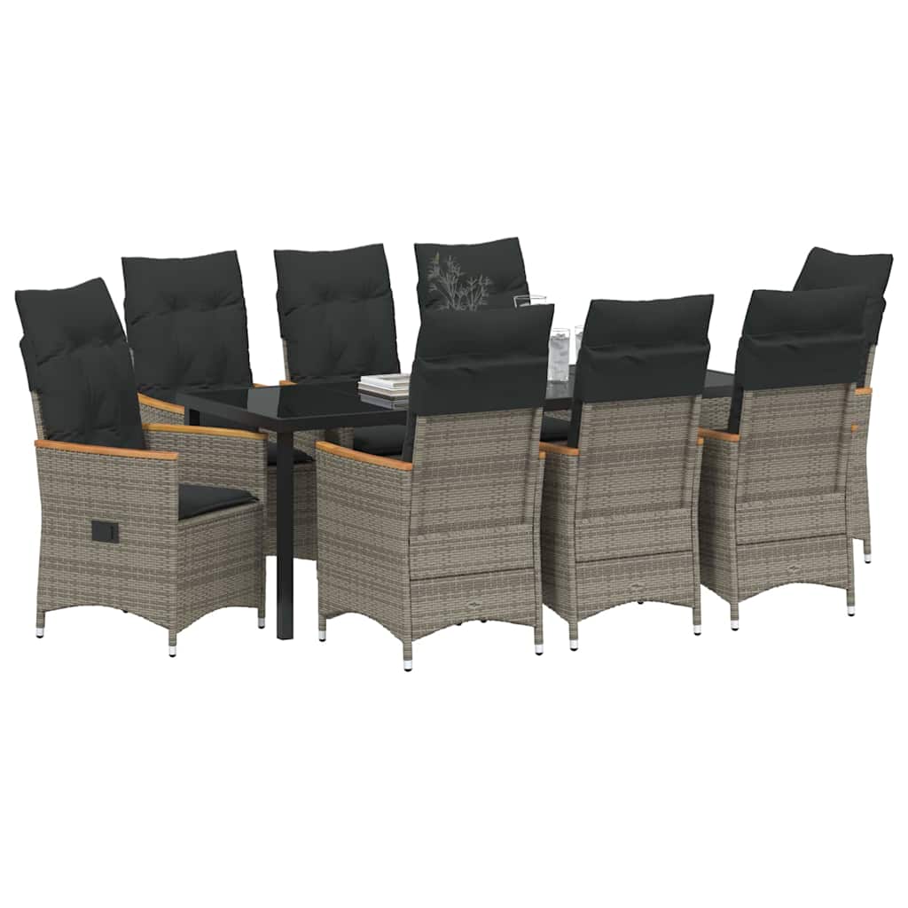 Tuin eettafelset met kussen 9 pcs Grijs poly rattan – afbeelding 3
