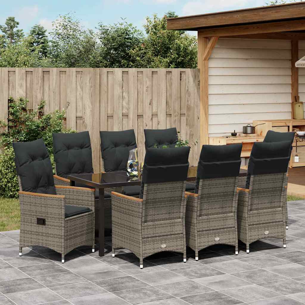 Tuin eettafelset met kussen 9 pcs Grijs poly rattan – afbeelding 4