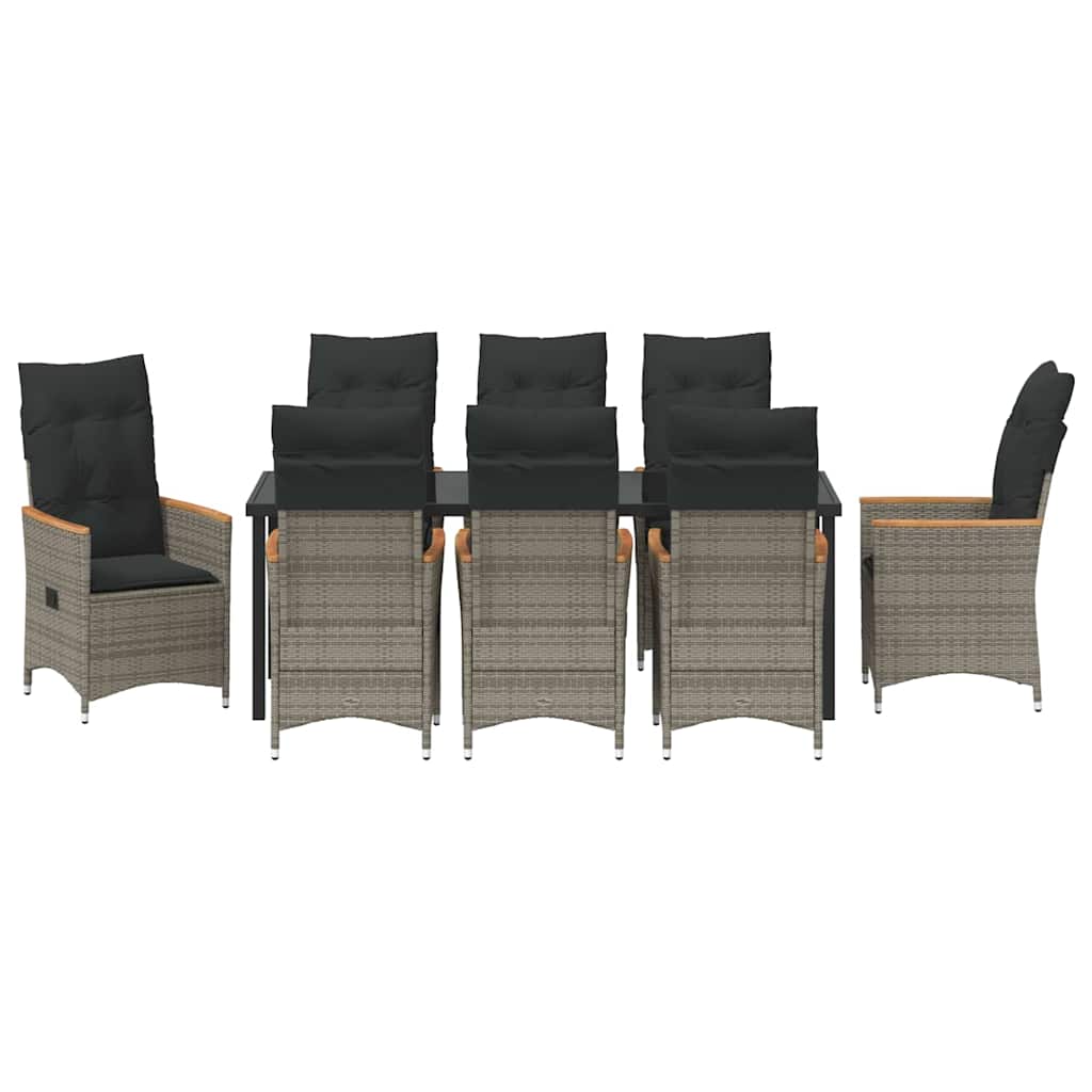 Tuin eettafelset met kussen 9 pcs Grijs poly rattan – afbeelding 7