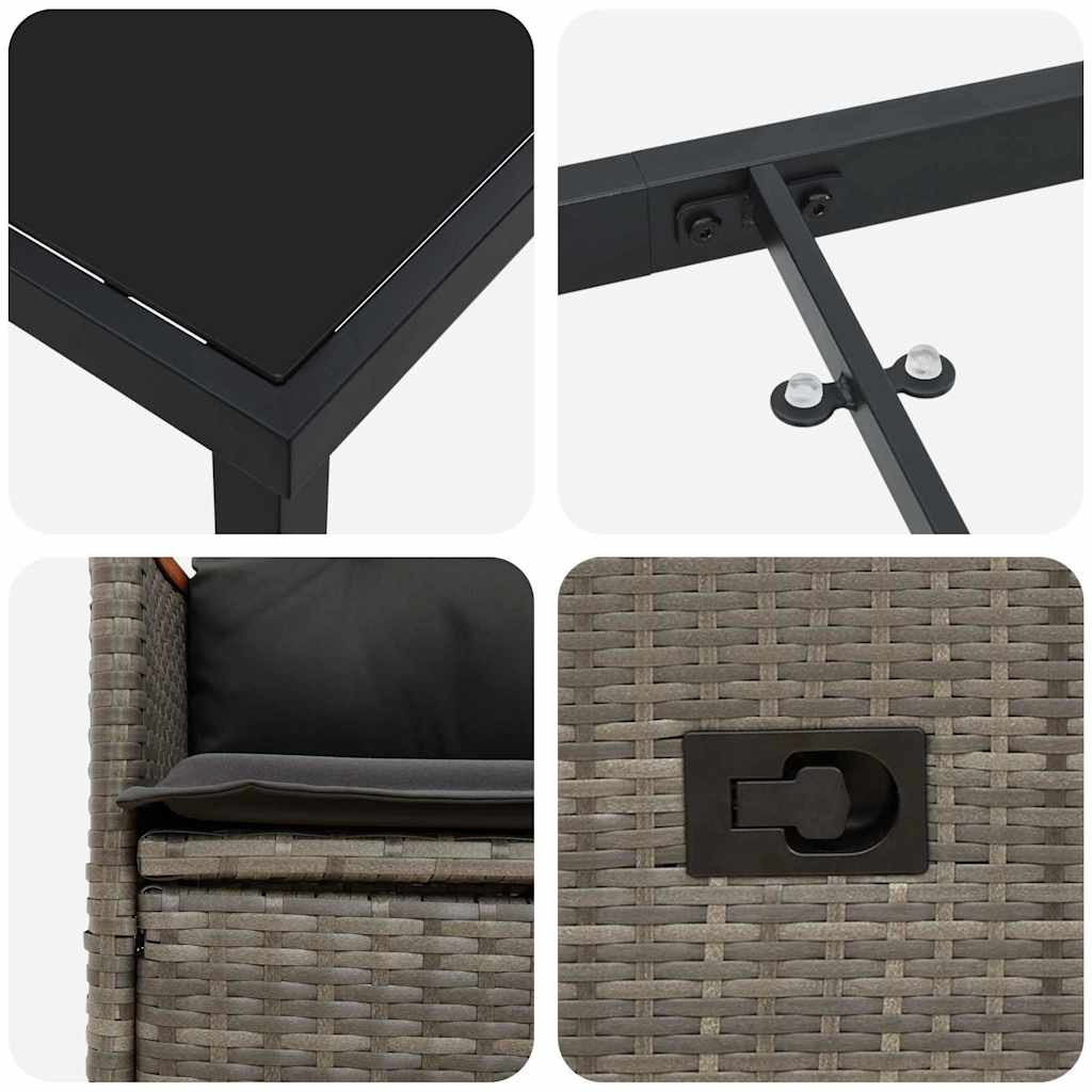 Tuin eettafelset met kussen 9 pcs Grijs poly rattan – afbeelding 9