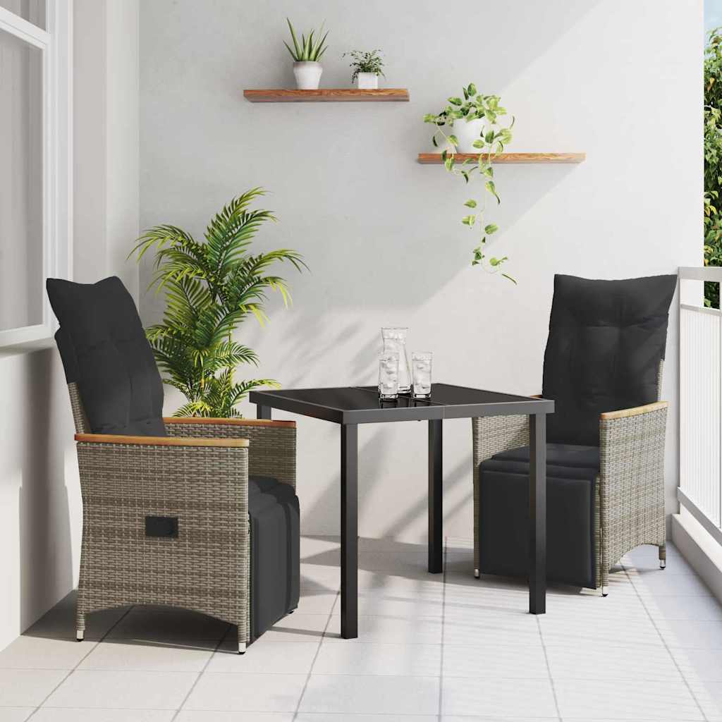 Tuin eettafelset met kussen 3 pcs Grijs poly rattan – afbeelding 1