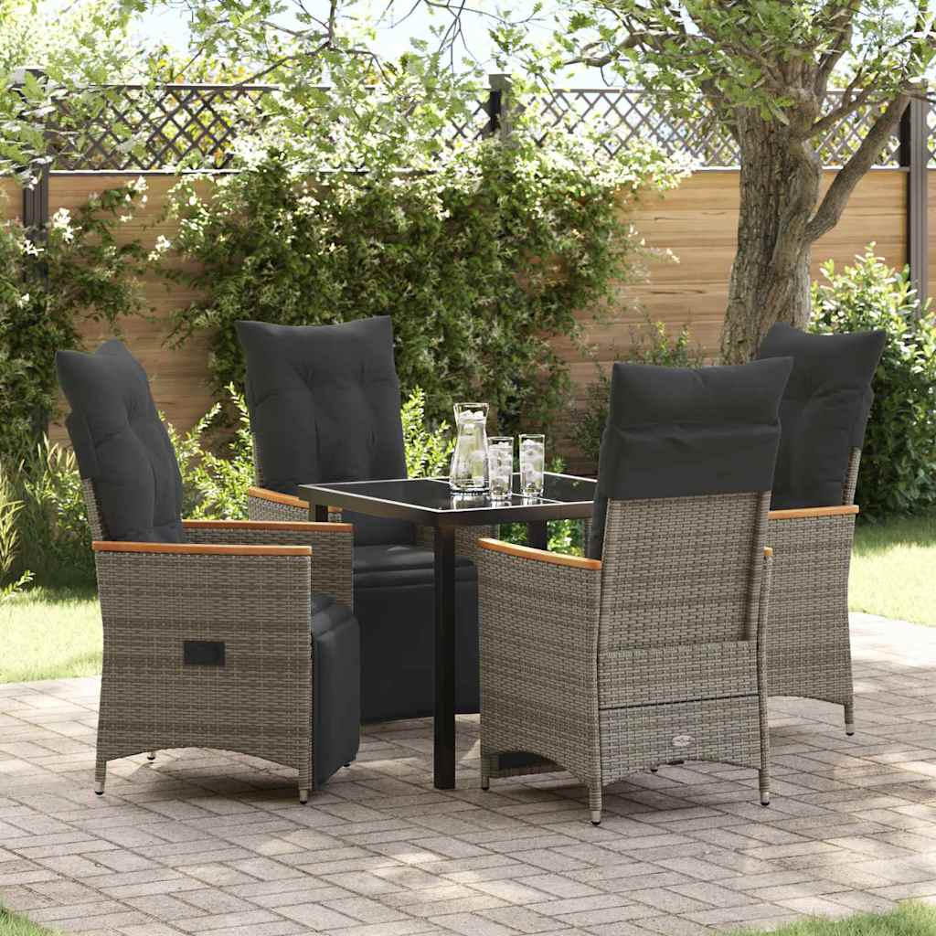 Tuin eettafelset met kussen 5 pcs Grijs poly rattan – afbeelding 1