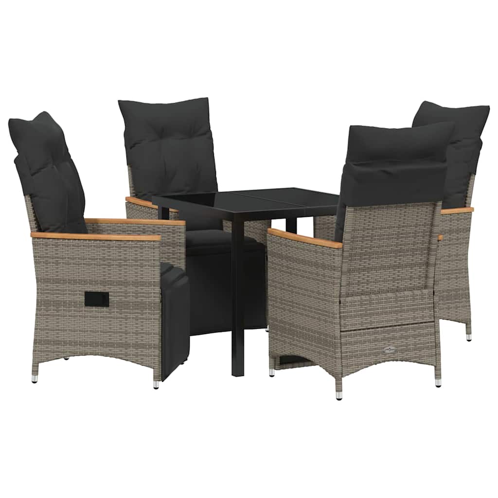 Tuin eettafelset met kussen 5 pcs Grijs poly rattan – afbeelding 2