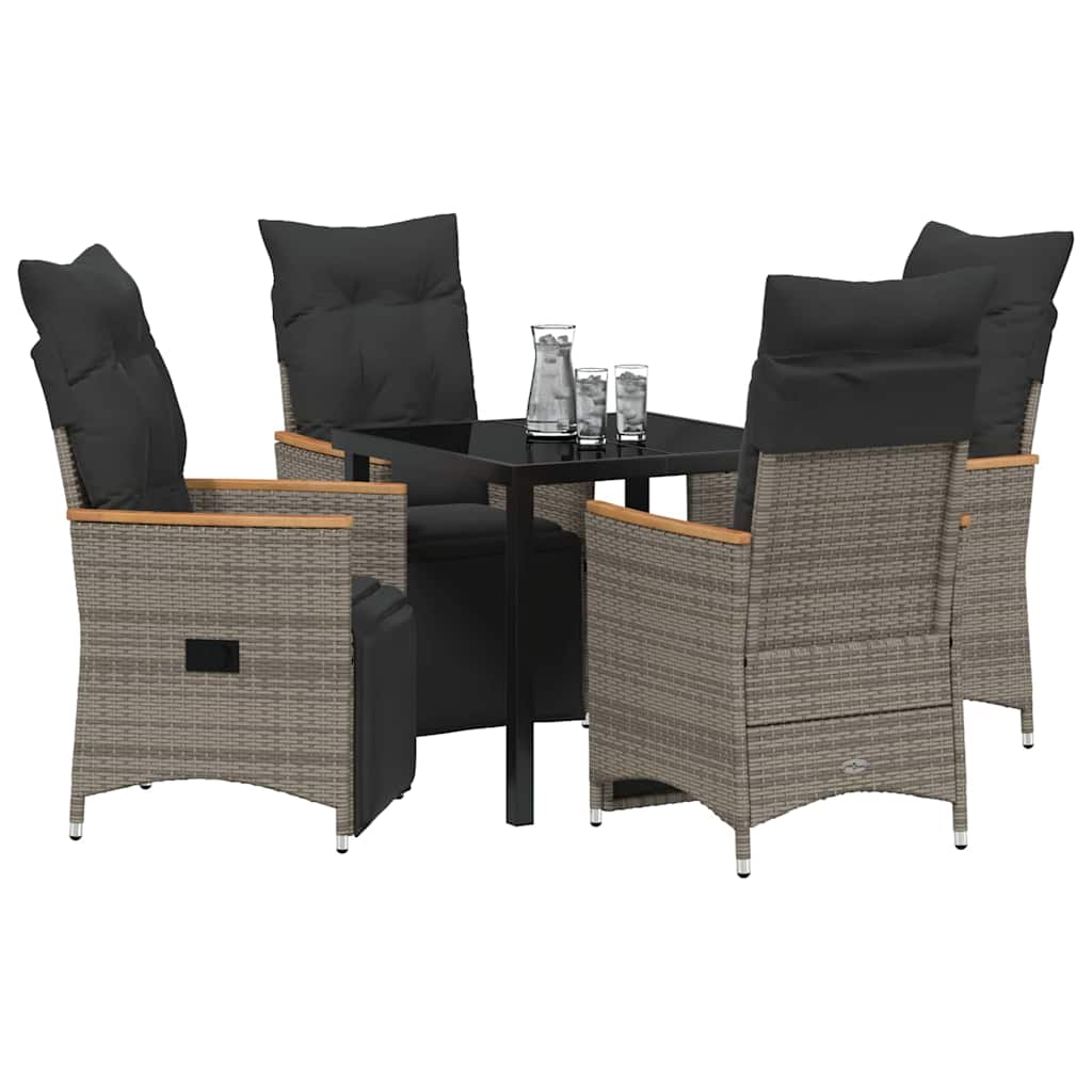 Tuin eettafelset met kussen 5 pcs Grijs poly rattan – afbeelding 3