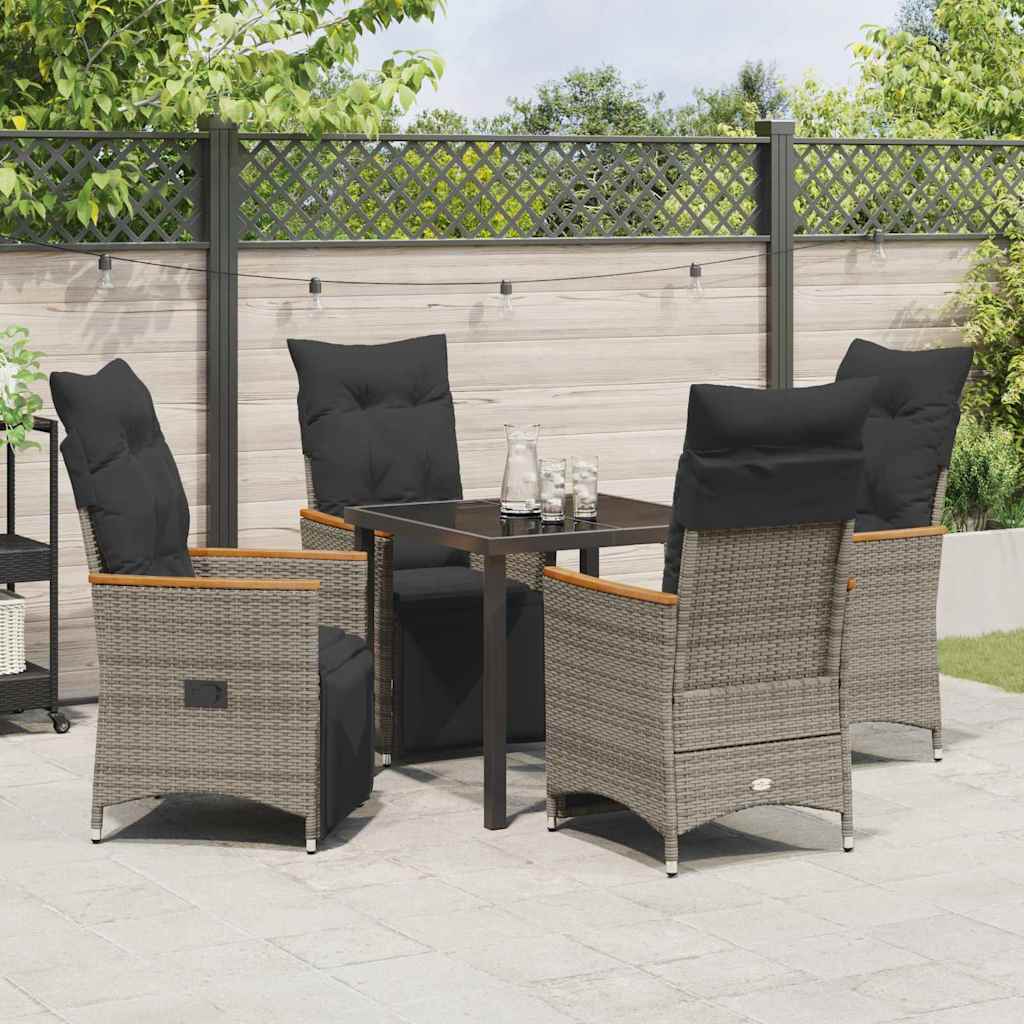 Tuin eettafelset met kussen 5 pcs Grijs poly rattan – afbeelding 4