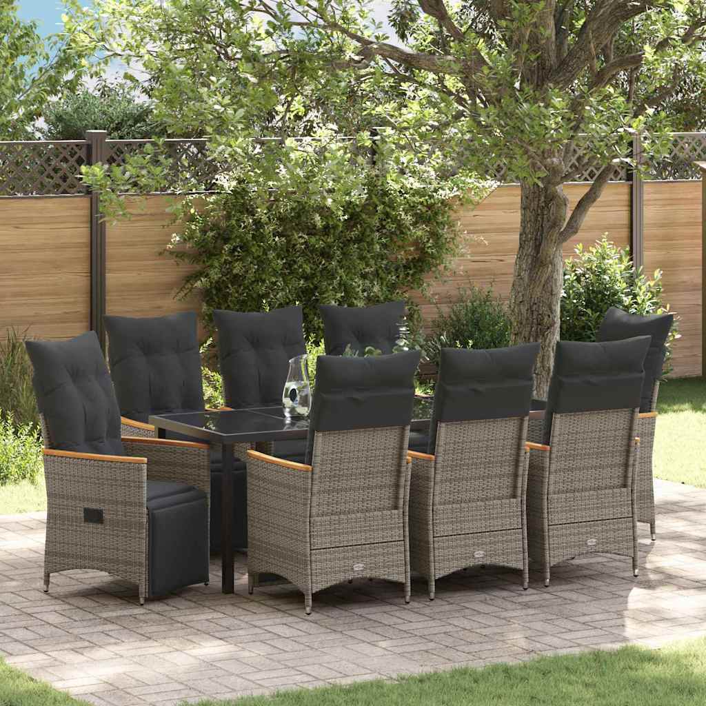 Tuin eettafelset met kussen 9 pcs Grijs poly rattan – afbeelding 1