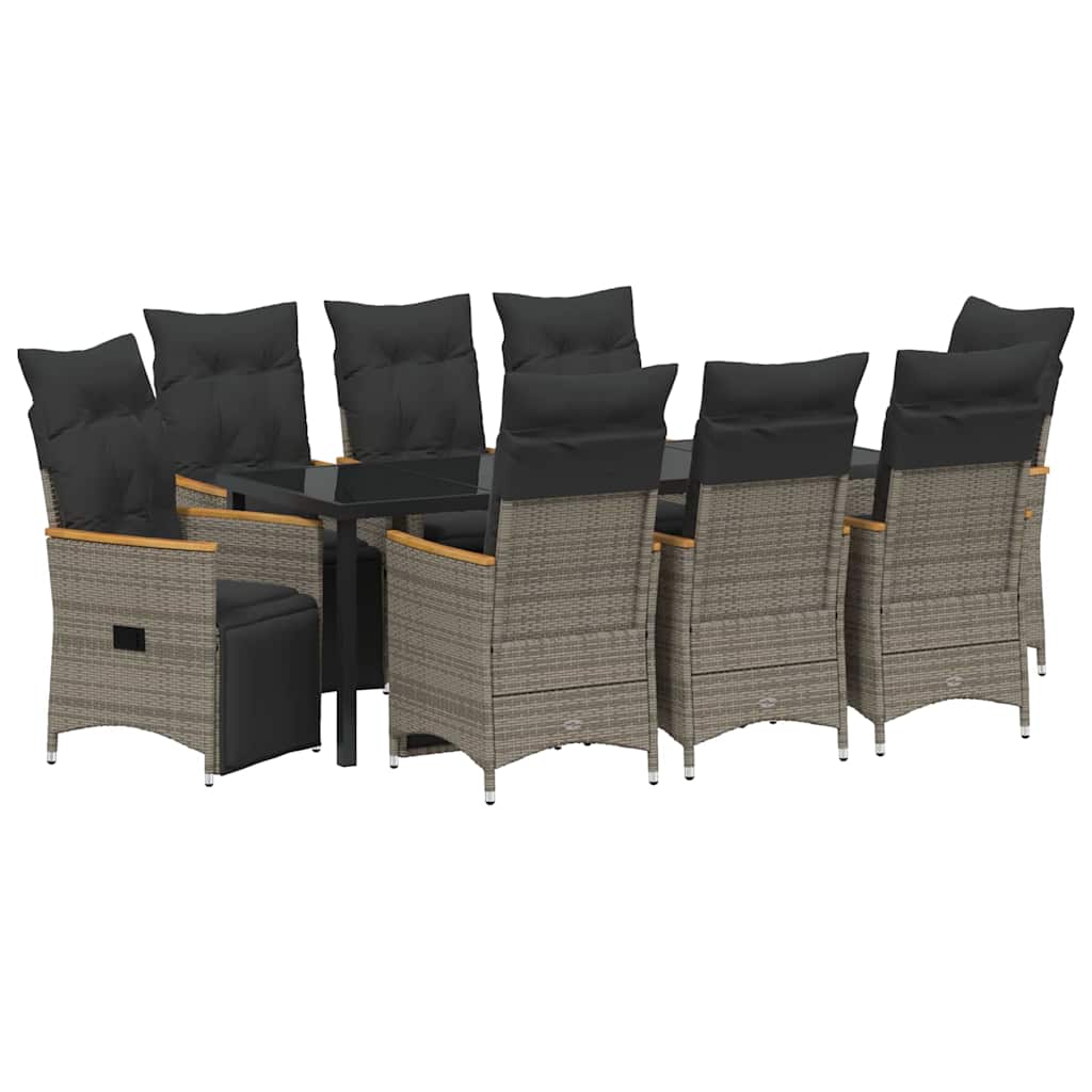 Tuin eettafelset met kussen 9 pcs Grijs poly rattan – afbeelding 2