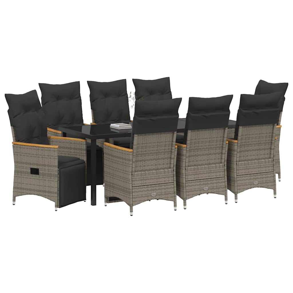 Tuin eettafelset met kussen 9 pcs Grijs poly rattan – afbeelding 3