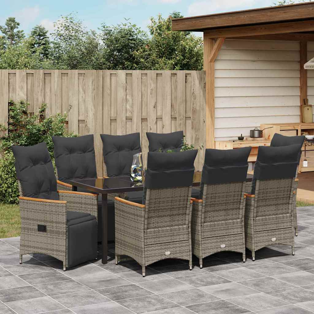 Tuin eettafelset met kussen 9 pcs Grijs poly rattan – afbeelding 4