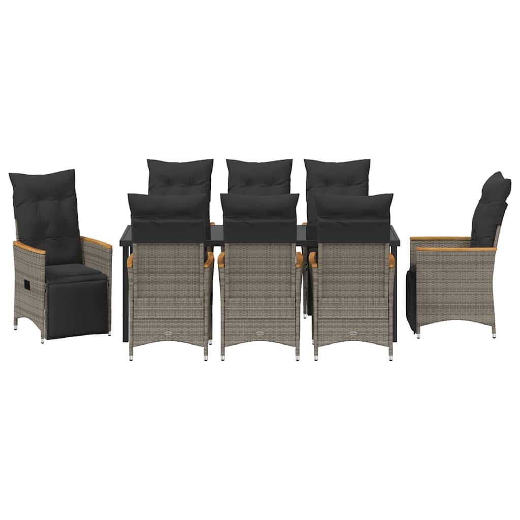 Tuin eettafelset met kussen 9 pcs Grijs poly rattan – afbeelding 7
