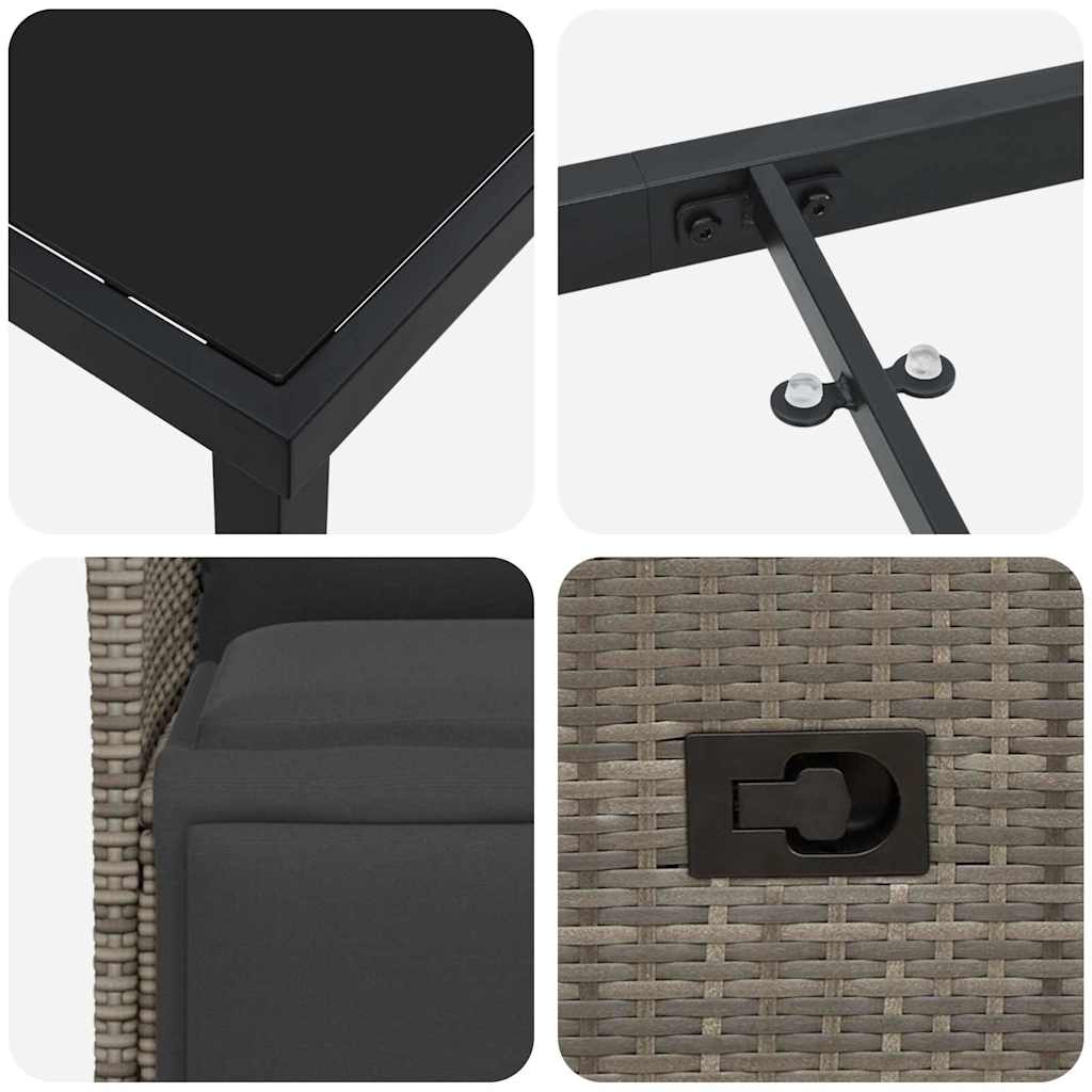 Tuin eettafelset met kussen 9 pcs Grijs poly rattan – afbeelding 9