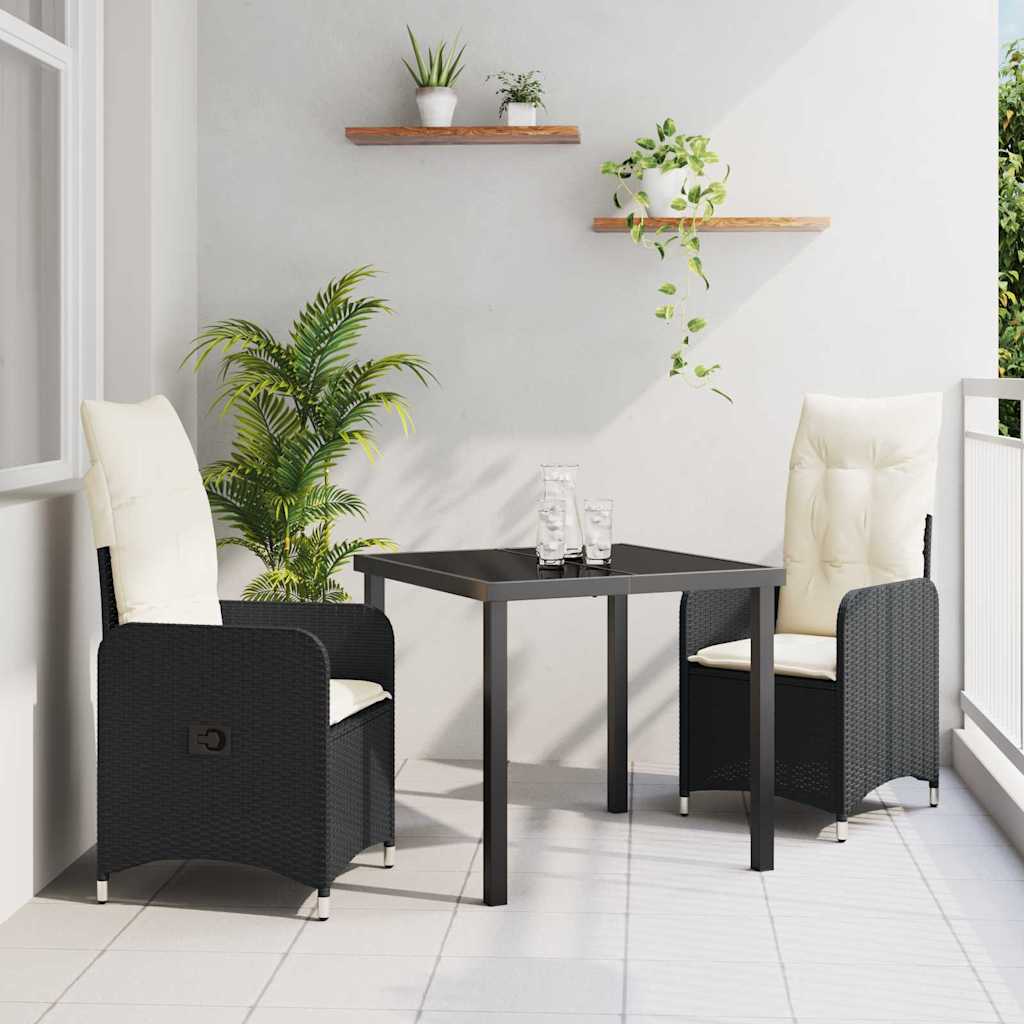 Tuin eettafelset 3 pcs Zwart poly rattan – afbeelding 1