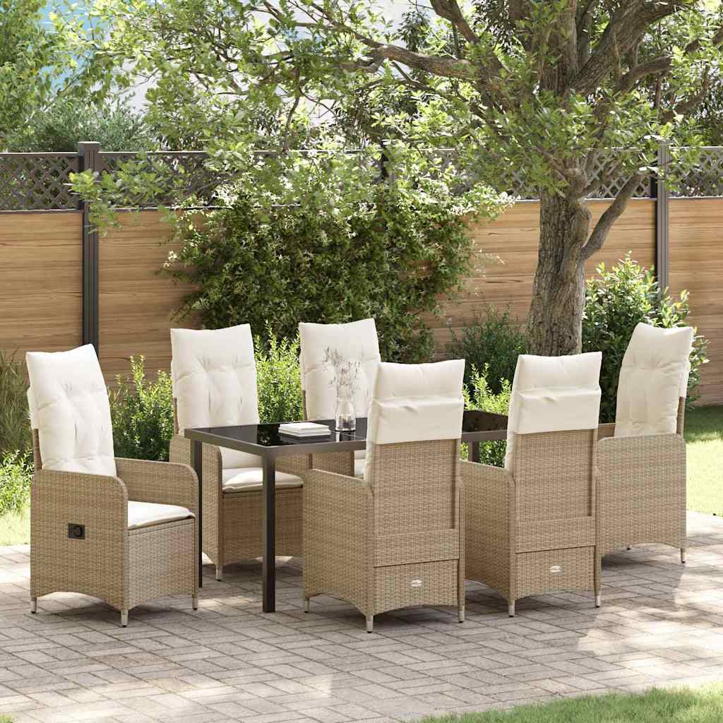 Tuin eettafelset 7 pcs Beige poly rattan – afbeelding 1