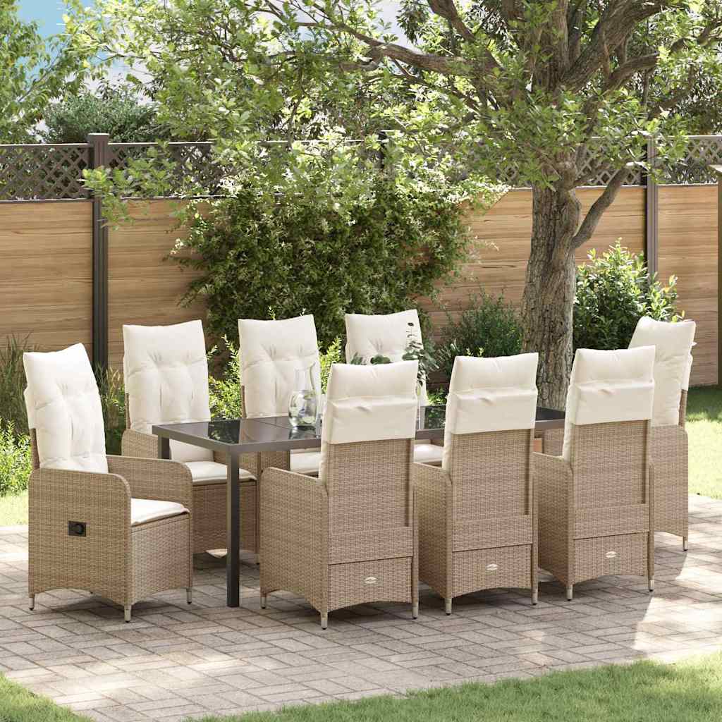 Tuin eettafelset 9 pcs Beige poly rattan – afbeelding 1