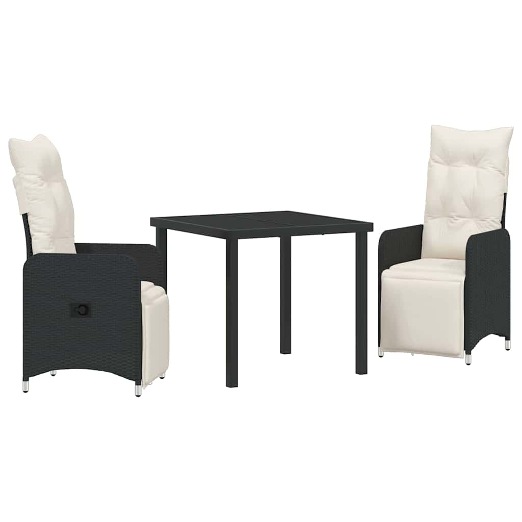Tuin eettafelset met kussen 3 pcs Zwart poly rattan – afbeelding 2
