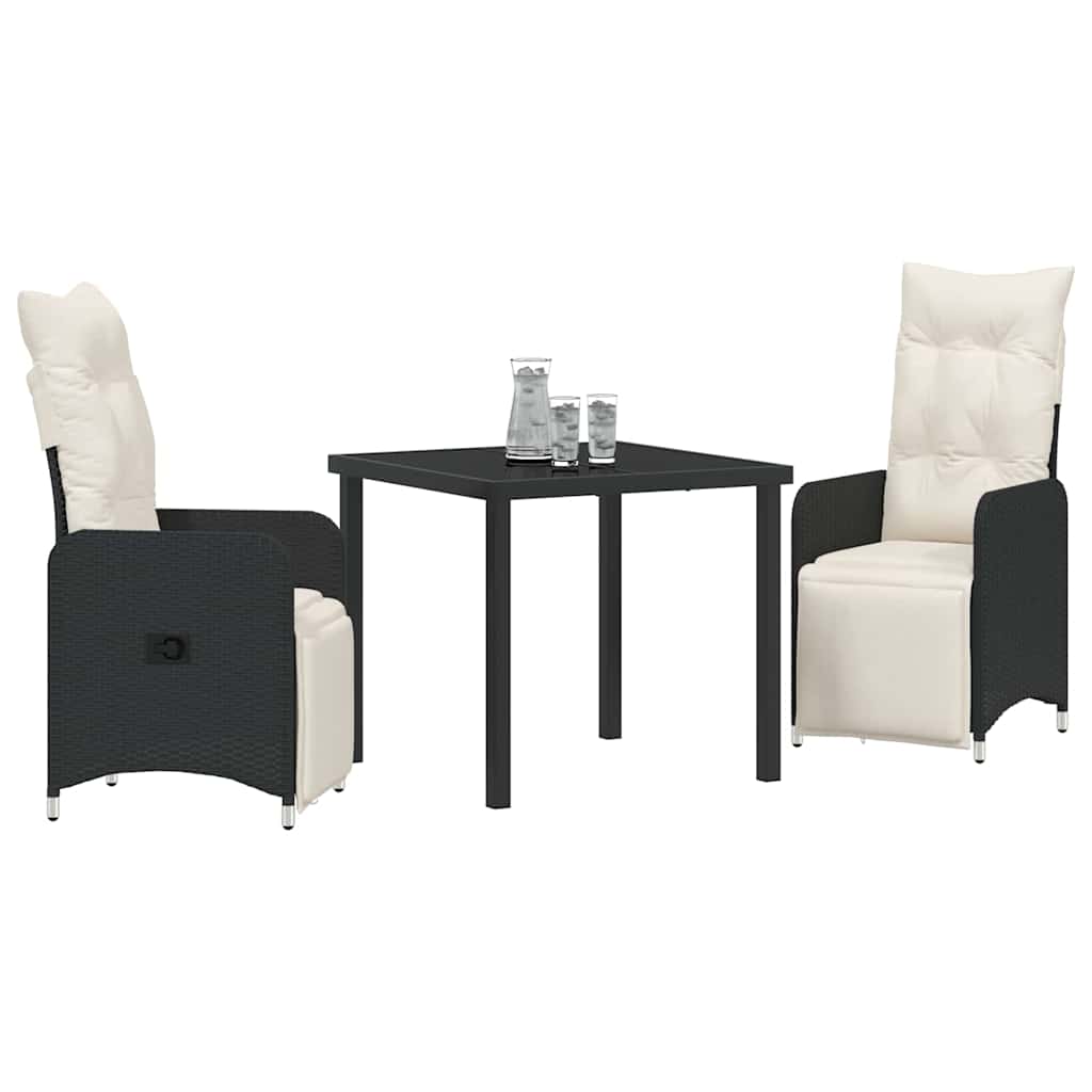 Tuin eettafelset met kussen 3 pcs Zwart poly rattan – afbeelding 3