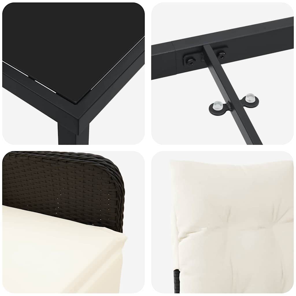 Tuin eettafelset met kussen 3 pcs Zwart poly rattan – afbeelding 9
