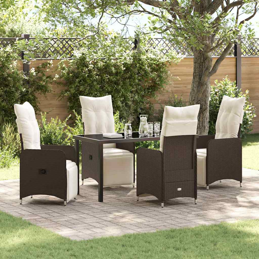 Tuin eettafelset met kussen 5 pcs Bruin poly rattan – afbeelding 1