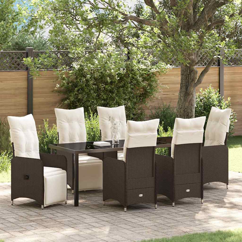 Tuin eettafelset 7 pcs Bruin poly rattan – afbeelding 1