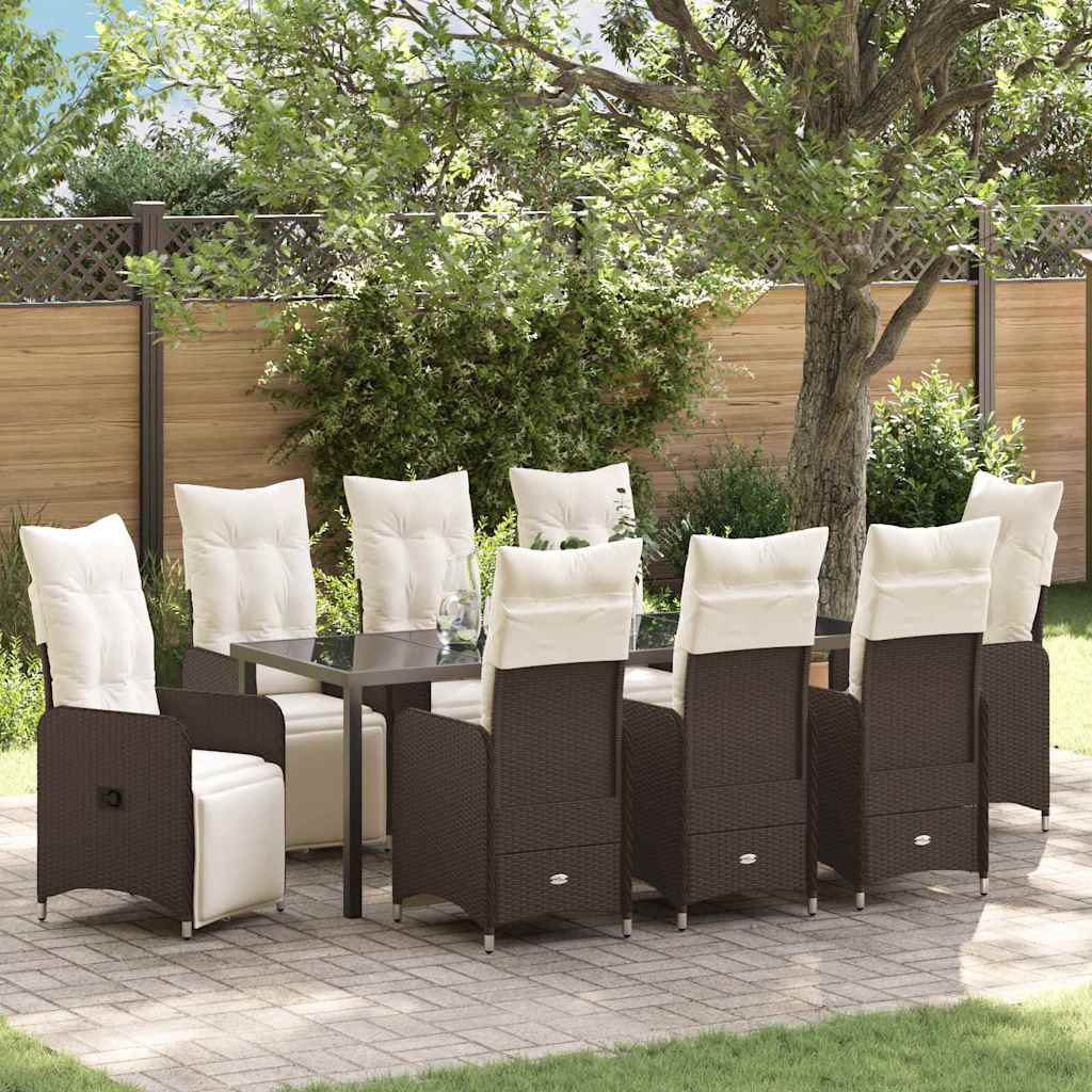 Tuin eettafelset met kussen 9 pcs Bruin poly rattan – afbeelding 1