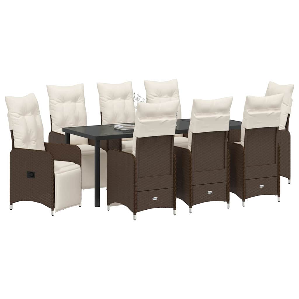 Tuin eettafelset met kussen 9 pcs Bruin poly rattan – afbeelding 3