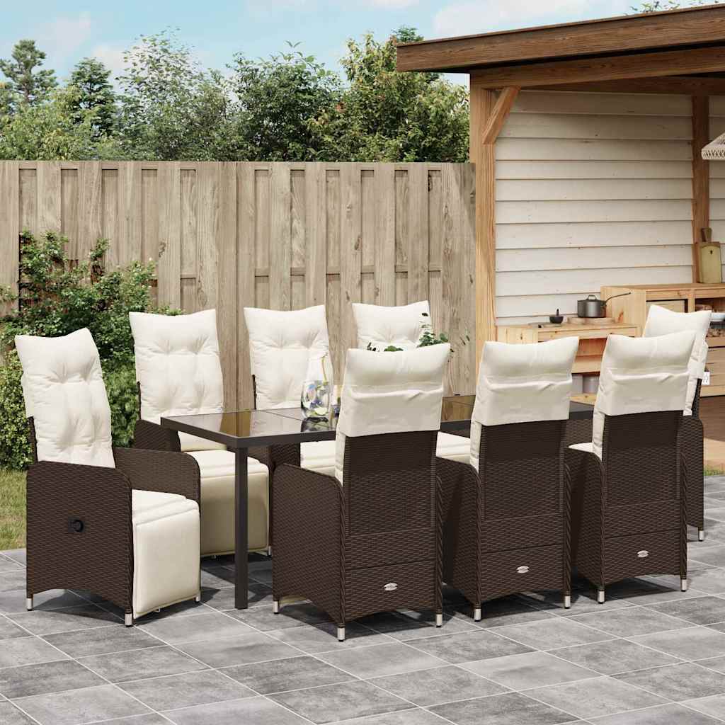 Tuin eettafelset met kussen 9 pcs Bruin poly rattan – afbeelding 4