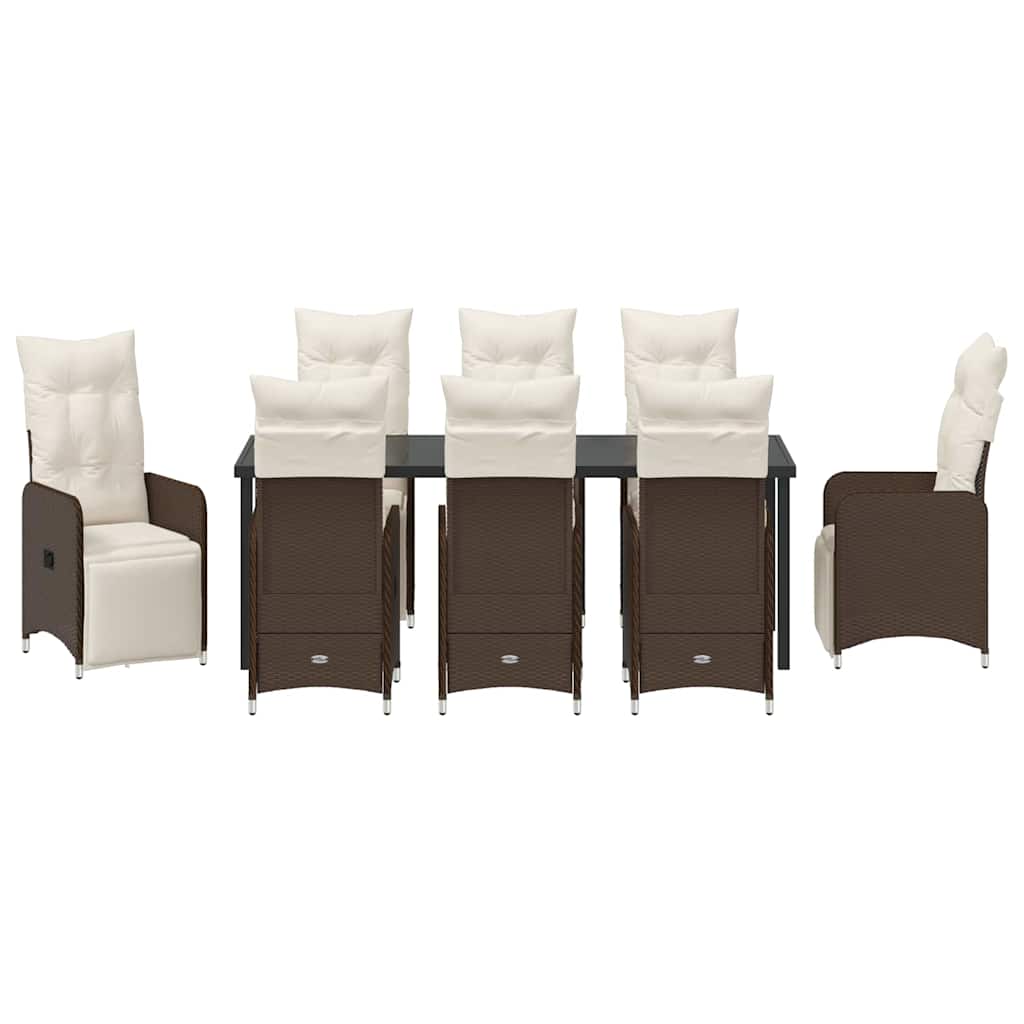 Tuin eettafelset met kussen 9 pcs Bruin poly rattan – afbeelding 7