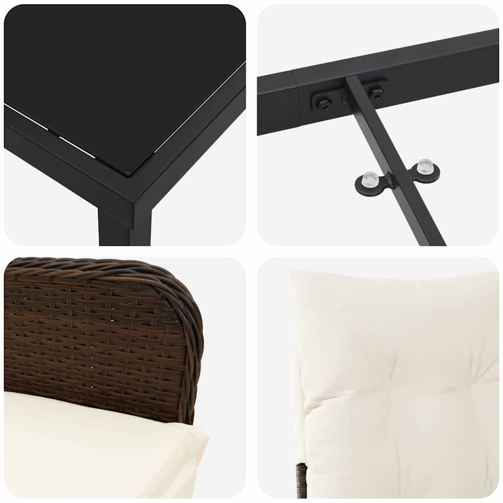 Tuin eettafelset met kussen 9 pcs Bruin poly rattan – afbeelding 9