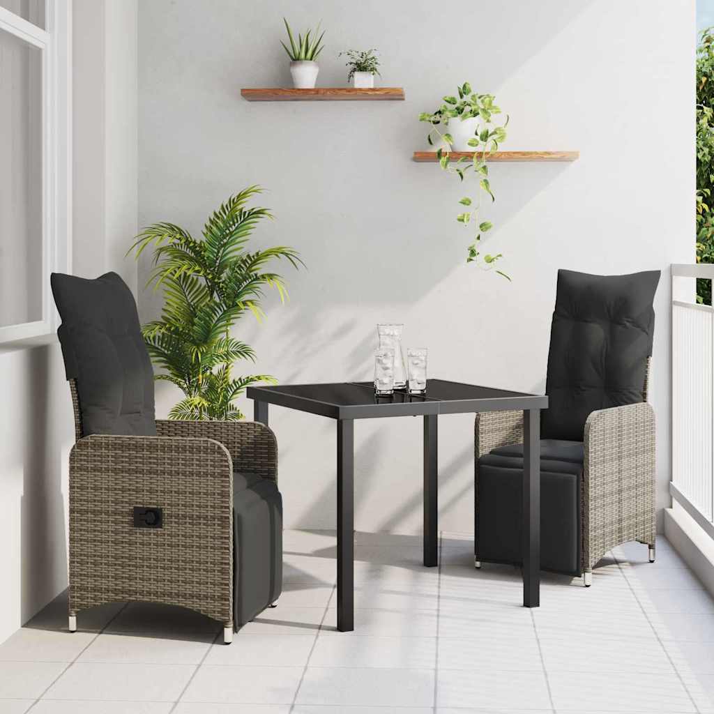 Tuin eettafelset met kussen 3 pcs Grijs poly rattan – afbeelding 1