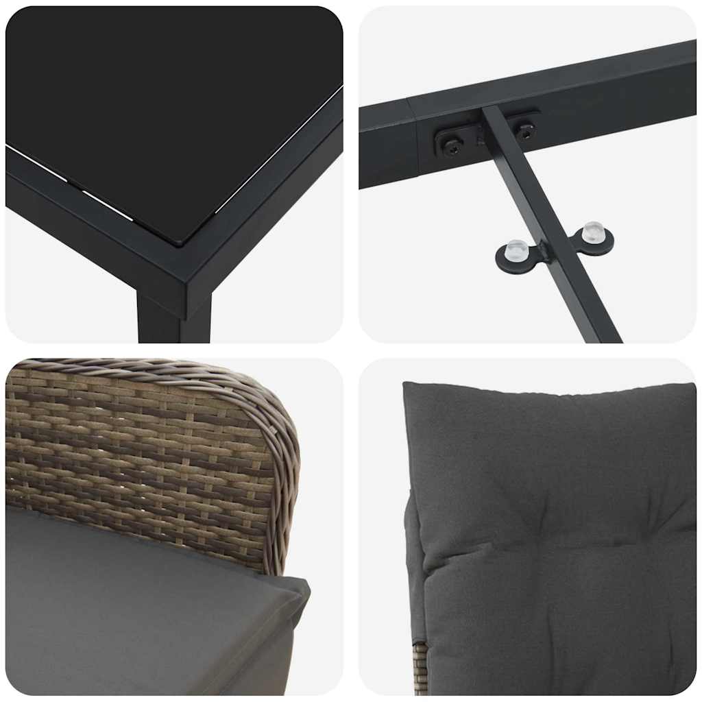 Tuin eettafelset met kussen 5 pcs Grijs poly rattan – afbeelding 9