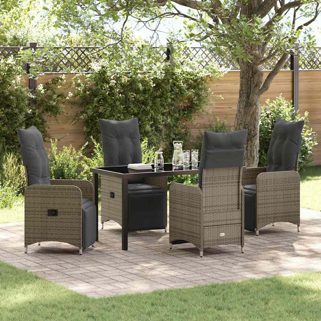 Tuin eettafelset met kussen 5 pcs Grijs poly rattan – afbeelding 1