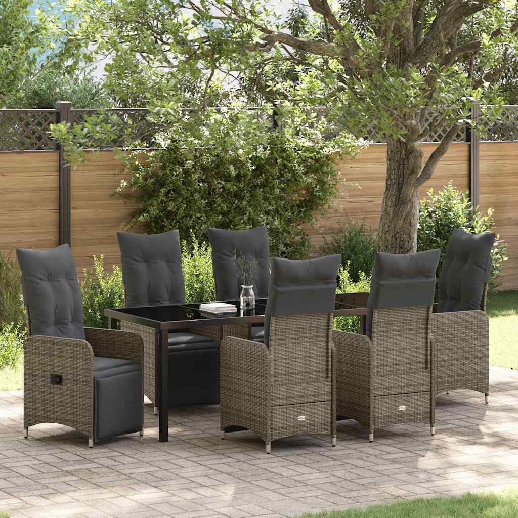 Tuin eettafelset met kussen 7 pcs Grijs poly rattan – afbeelding 1