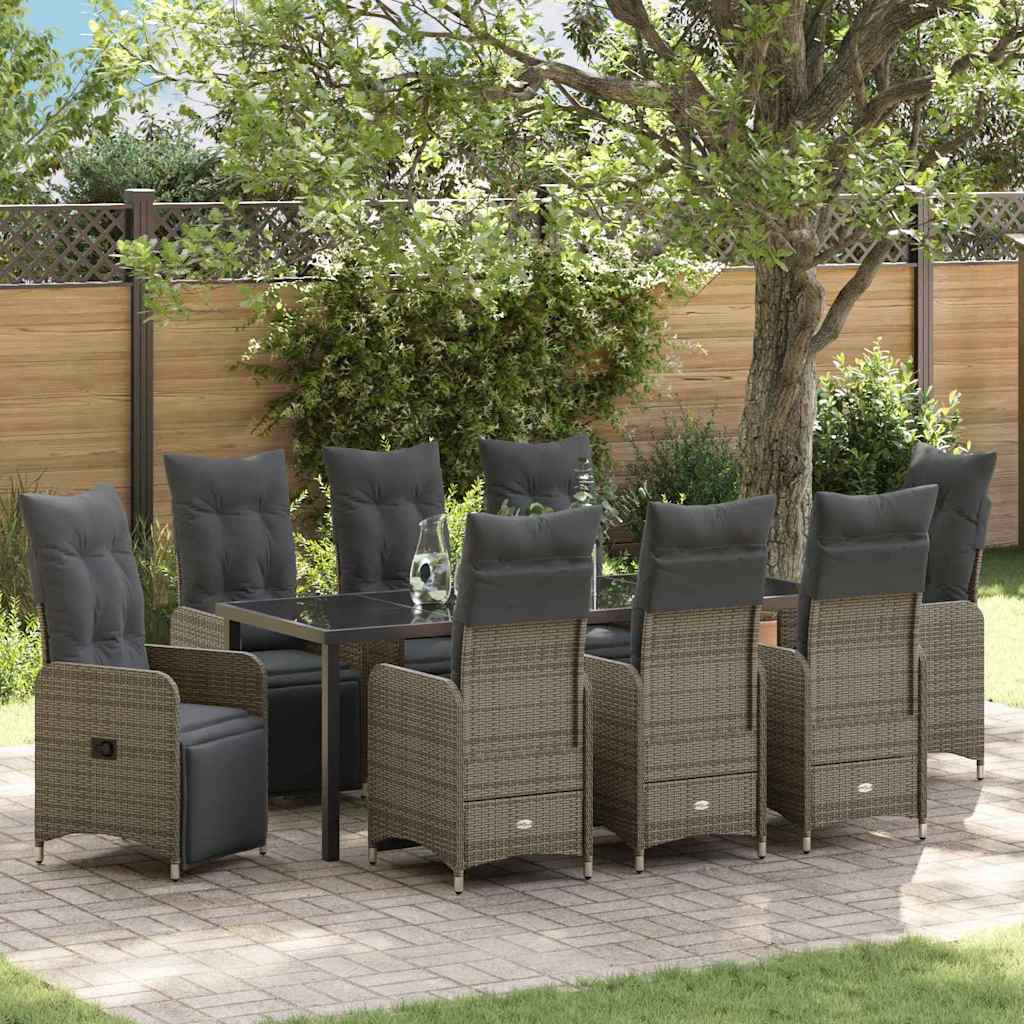 Tuin eettafelset 9 pcs Grijs poly rattan – afbeelding 1