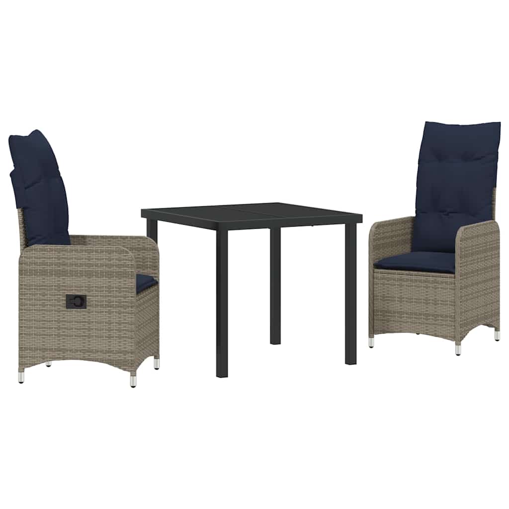 Tafel en stoelen set met kussen 3 pcs Grijs PE Rattan – afbeelding 2