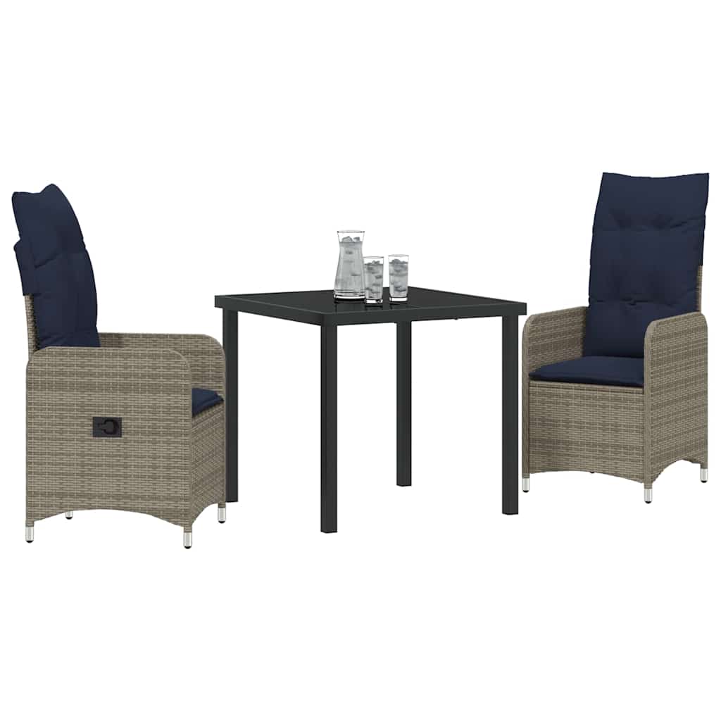 Tafel en stoelen set met kussen 3 pcs Grijs PE Rattan – afbeelding 3
