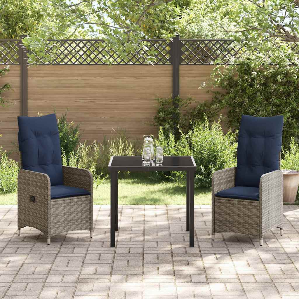 Tafel en stoelen set met kussen 3 pcs Grijs PE Rattan – afbeelding 4